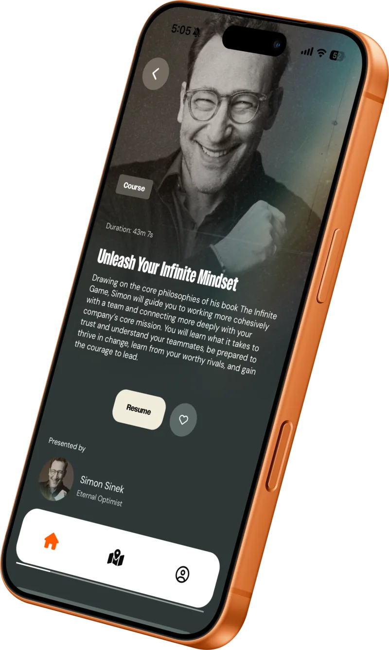 The Leaderful app open on Simon Sinek's Unleash Your Infinite Mindset course