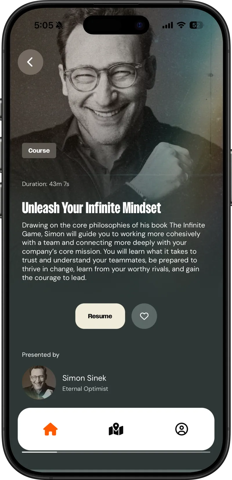 Simon Sinek's Unleash Your Infinite Mindset course in the Leaderful app