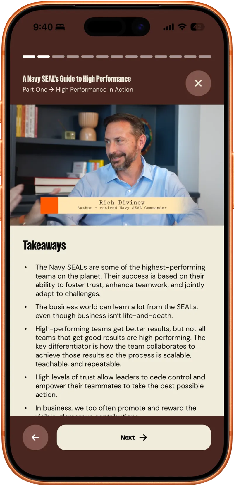 A lesson from Rich Diviney's A Navy SEAL's Guide to High Performance in the Leaderful app