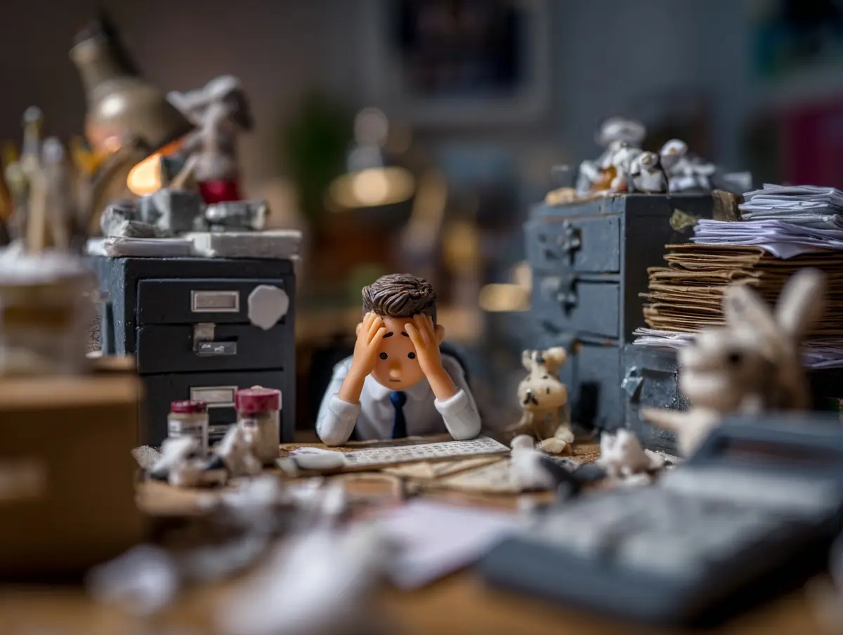 Toy middle manager looking miserable