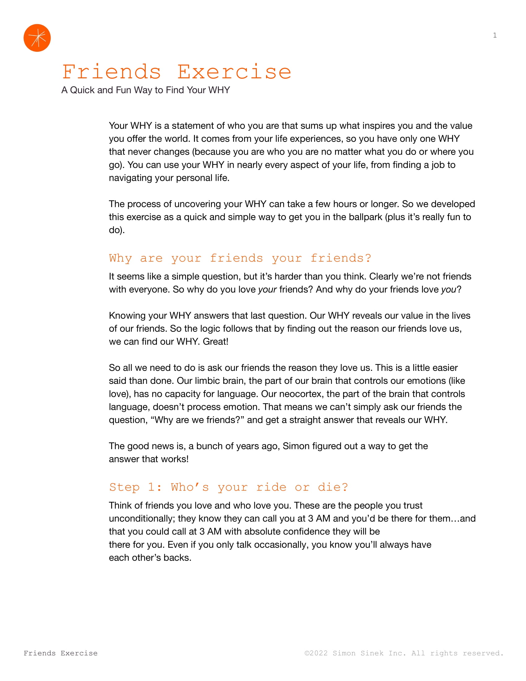 First page of Friends Exercise