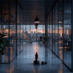 Chess pieces in a modern sleek office