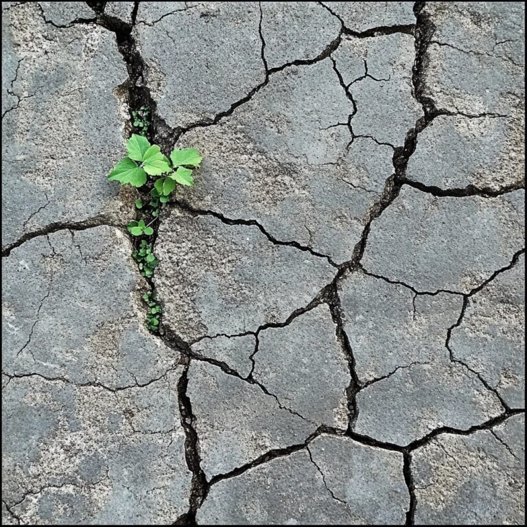 plant growing out of concrete, suggesting resilience through failure