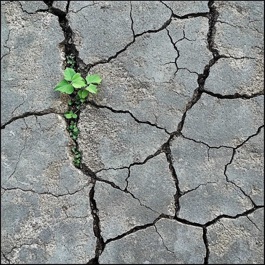 plant growing out of concrete, suggesting resilience through failure
