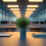 Single plant in an empty office.