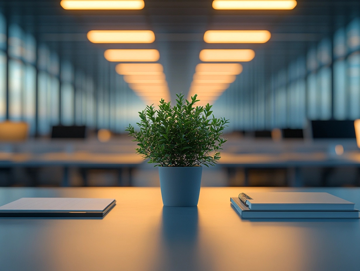 Single plant in an empty office.