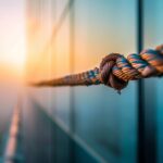 Rope across a corporate building skyline