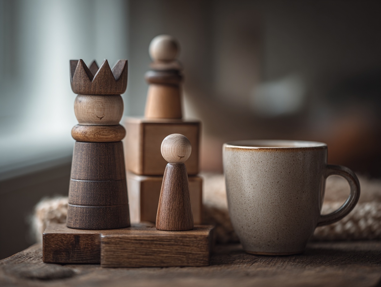 chess pieces and a coffee mug