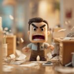 Angry toy at work about to explode on a coworker