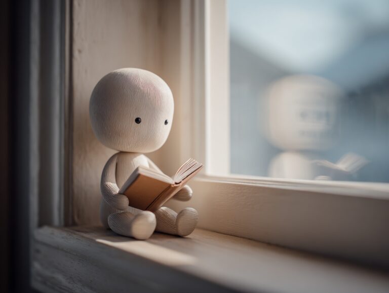 toy reading a book